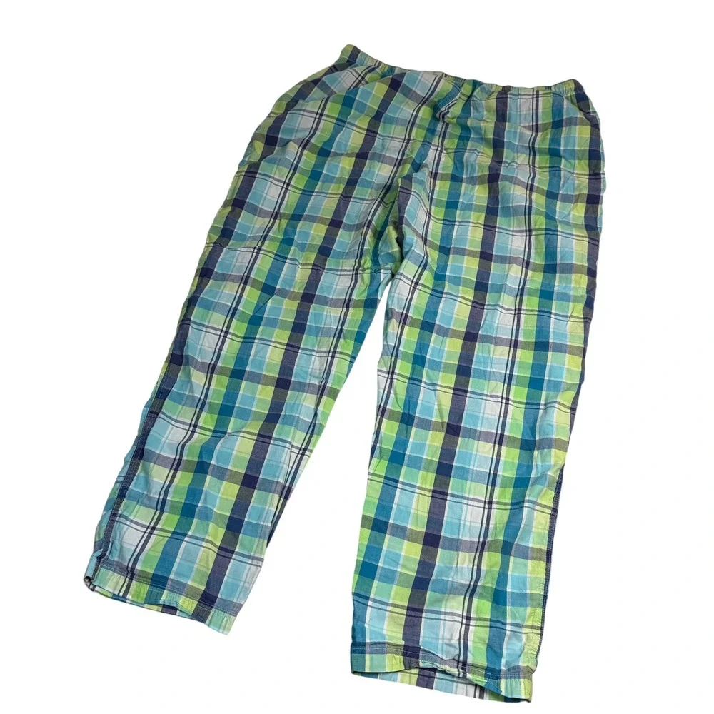 Tommy Bahama Mens XL Pajama Pants Green Blue Plaid Cotton Lounge Sleepwear 2479